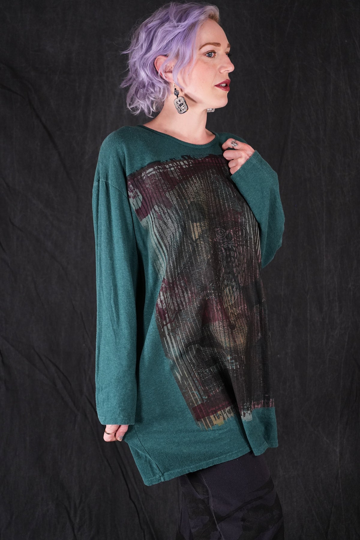 1157 L/S Studio Tunic Emerald Hidden Owl-P