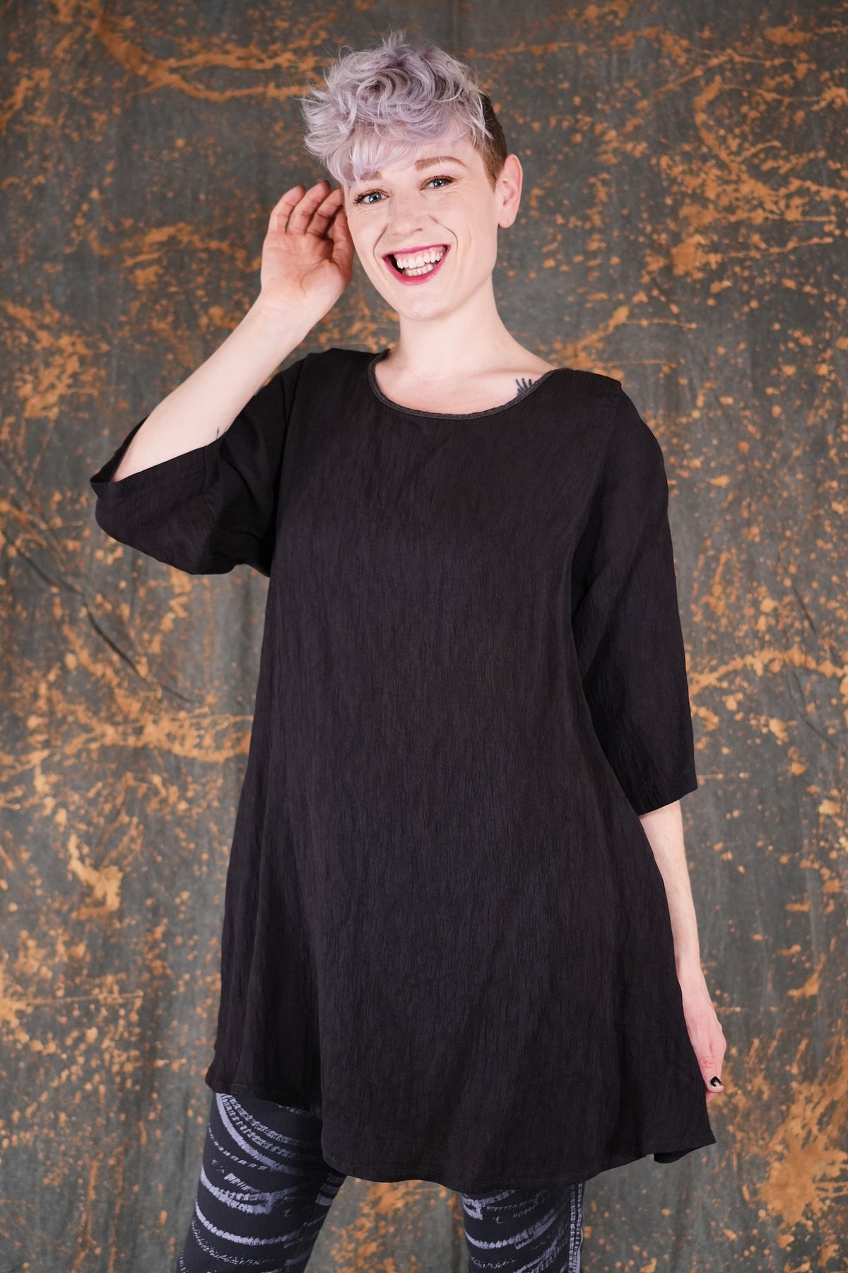 1210 Luxe Crinkled Rayon Tunic Meteorite-U