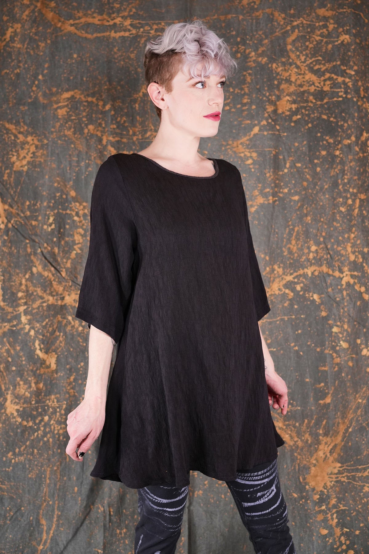 1210 Luxe Crinkled Rayon Tunic Meteorite-U