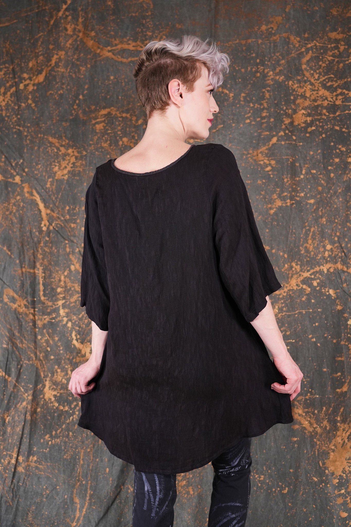 1210 Luxe Crinkled Rayon Tunic Meteorite-U