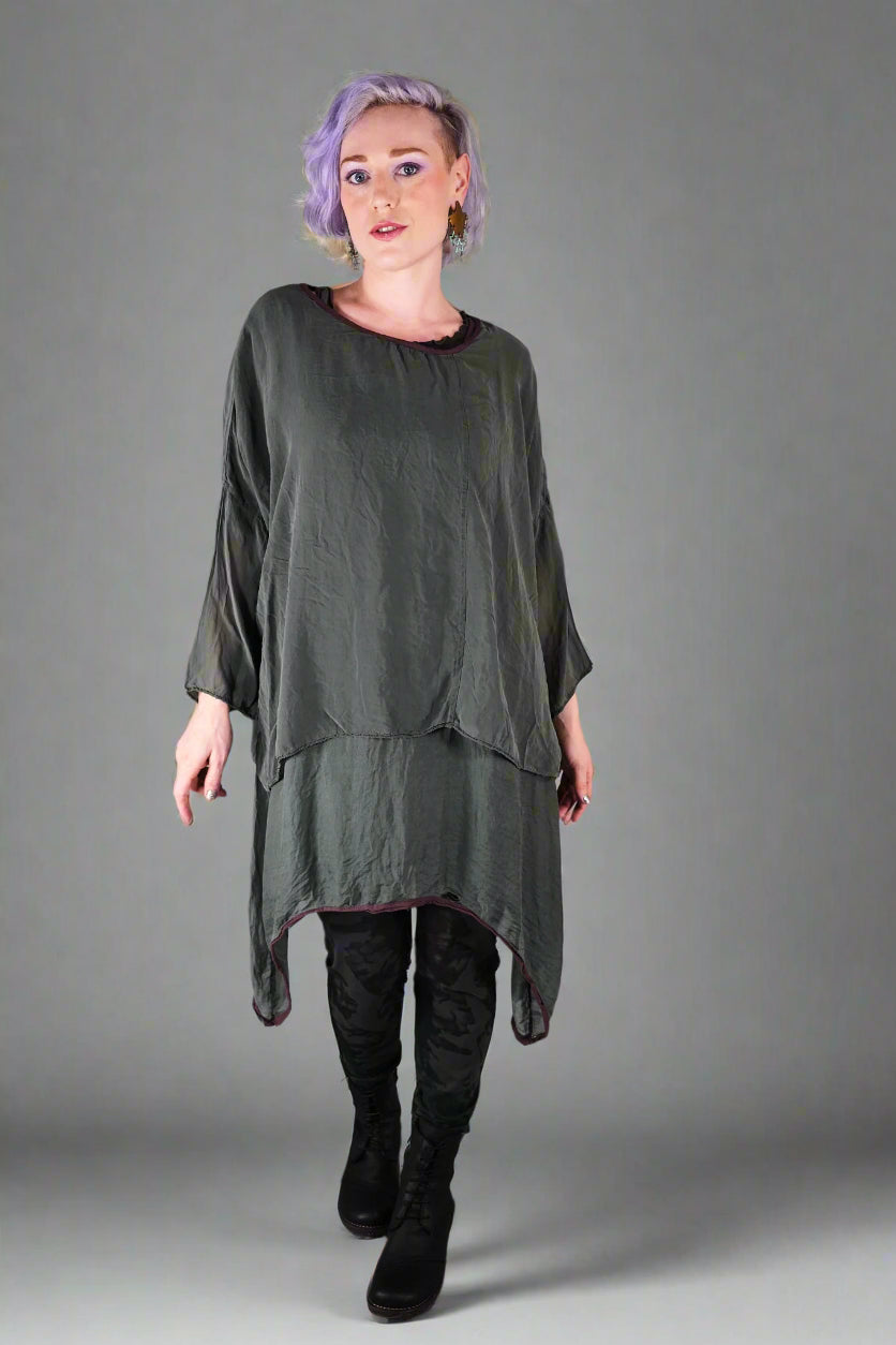 1385 Sheer Silk Layering Top Dark Sage-U