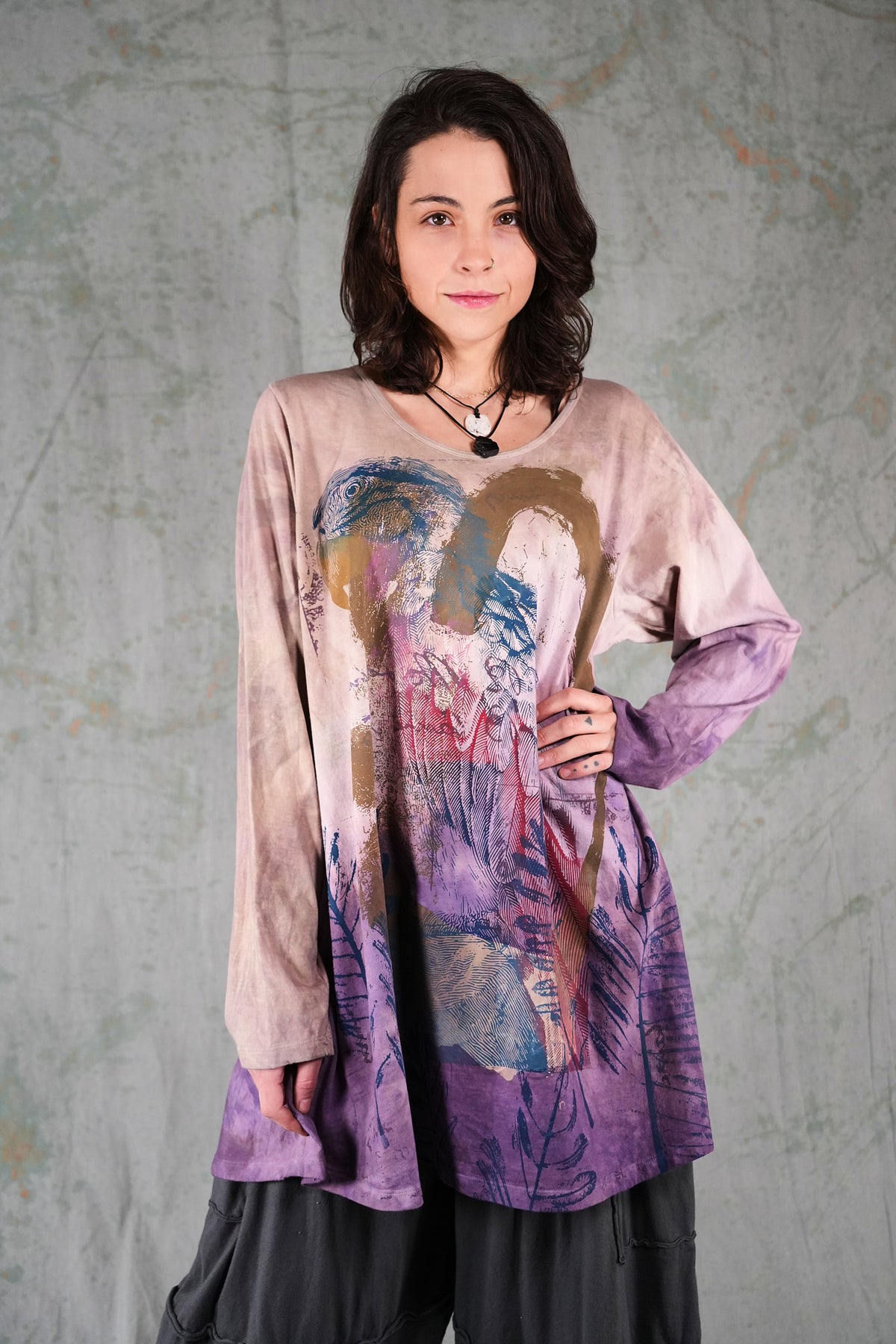 1613HD Rilassante Tunic Hand Colored Macaw-P