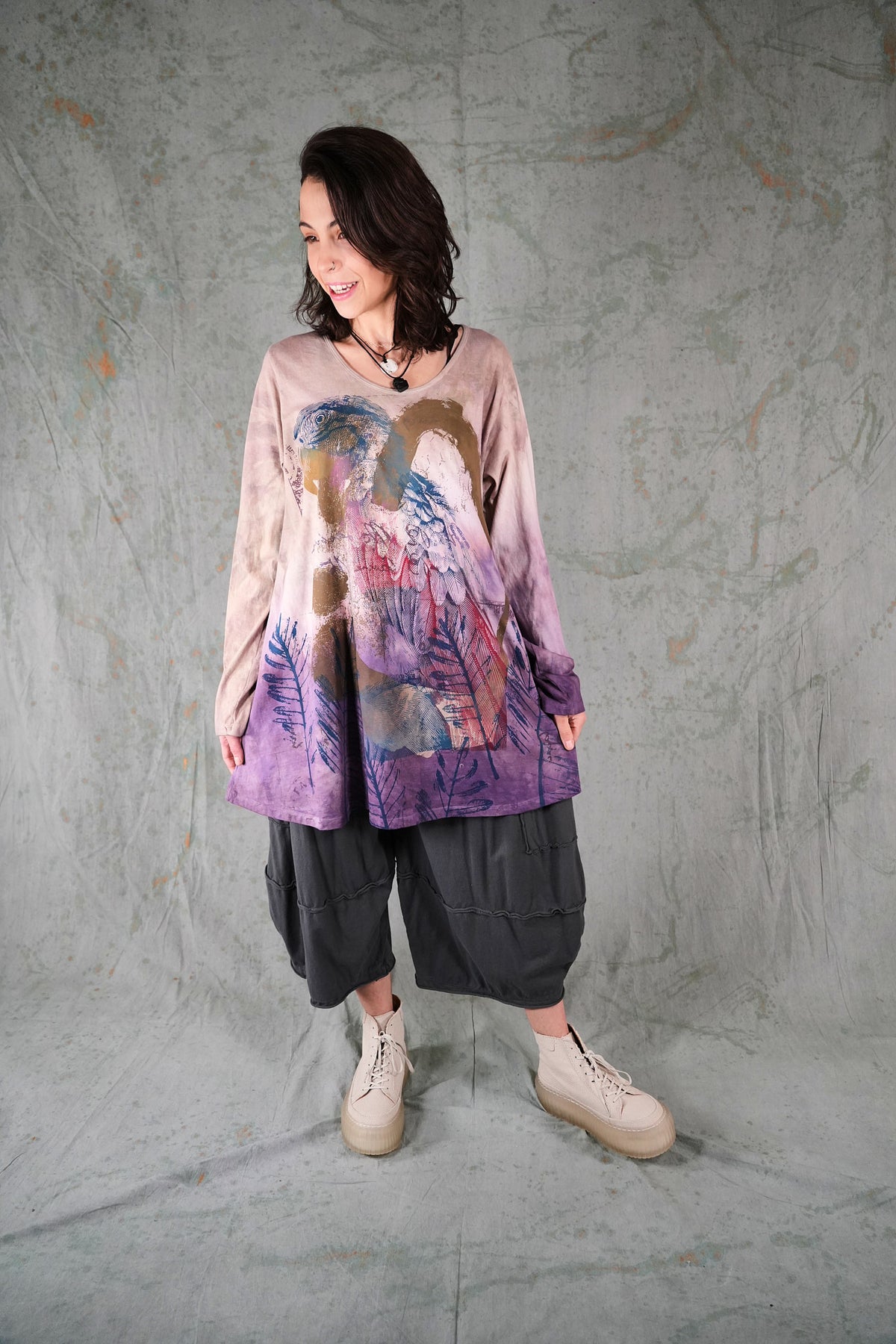 1613HD Rilassante Tunic Hand Colored Macaw-P