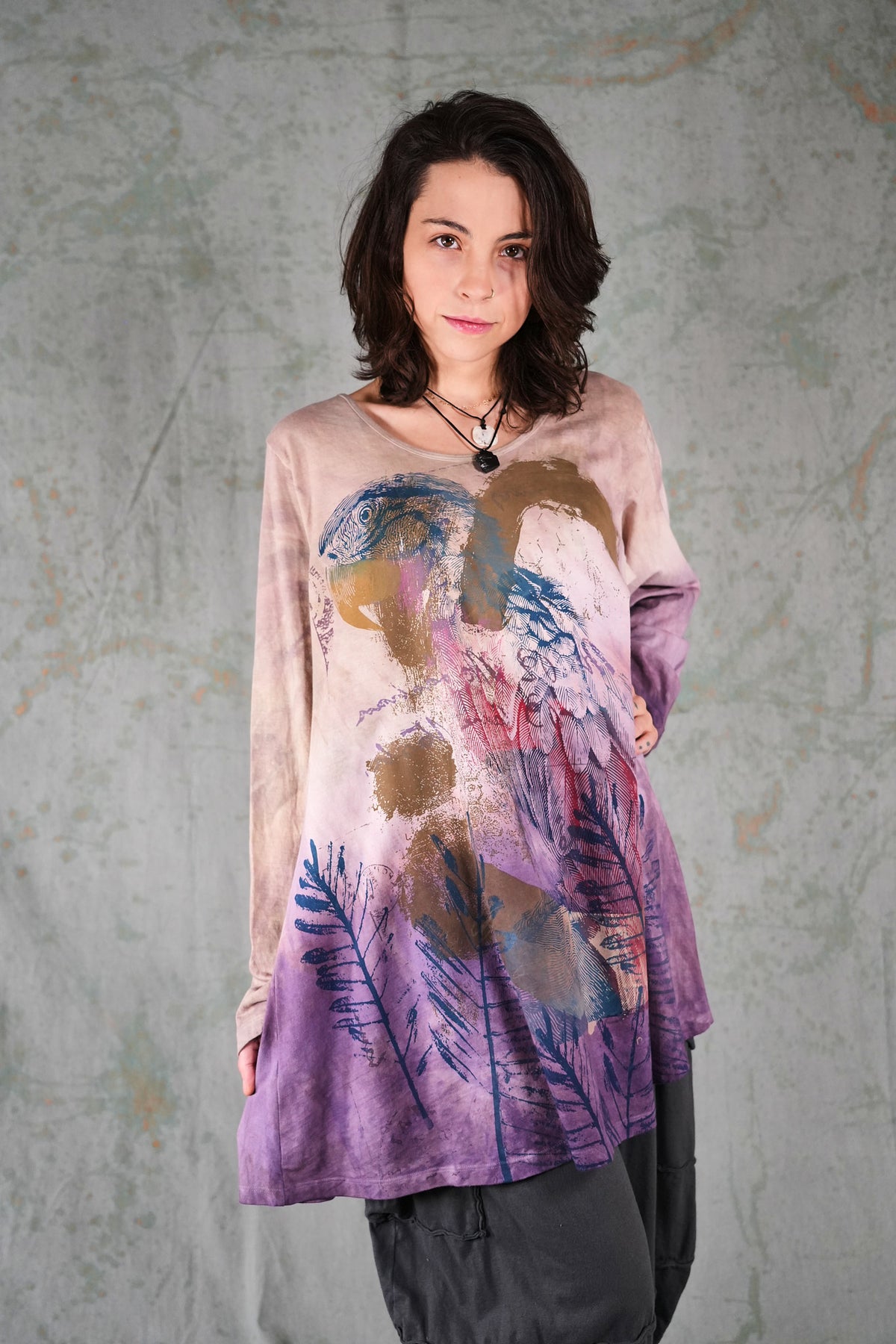 1613HD Rilassante Tunic Hand Colored Macaw-P