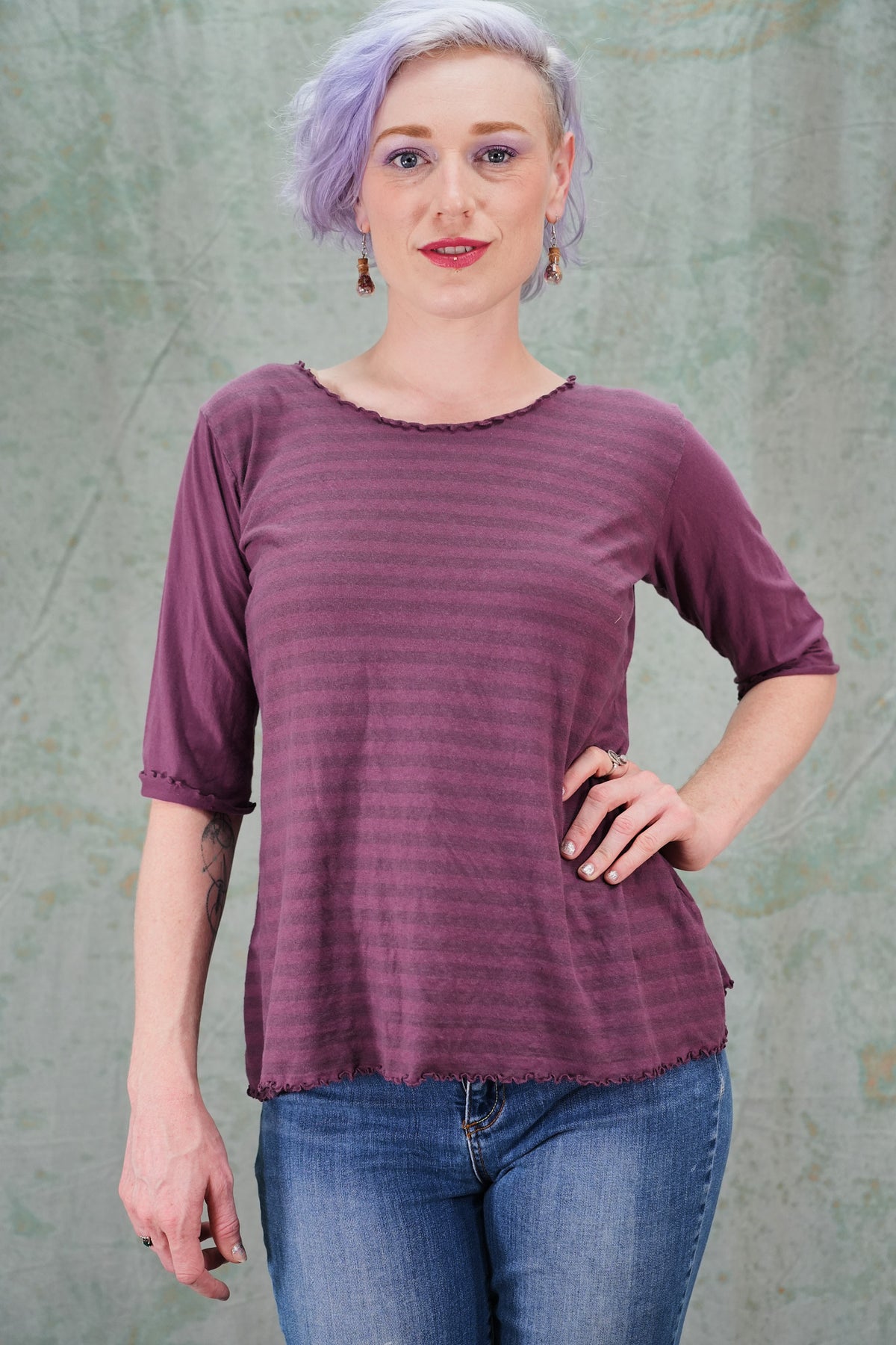 1888 Striped Cafe Tee Plum-U