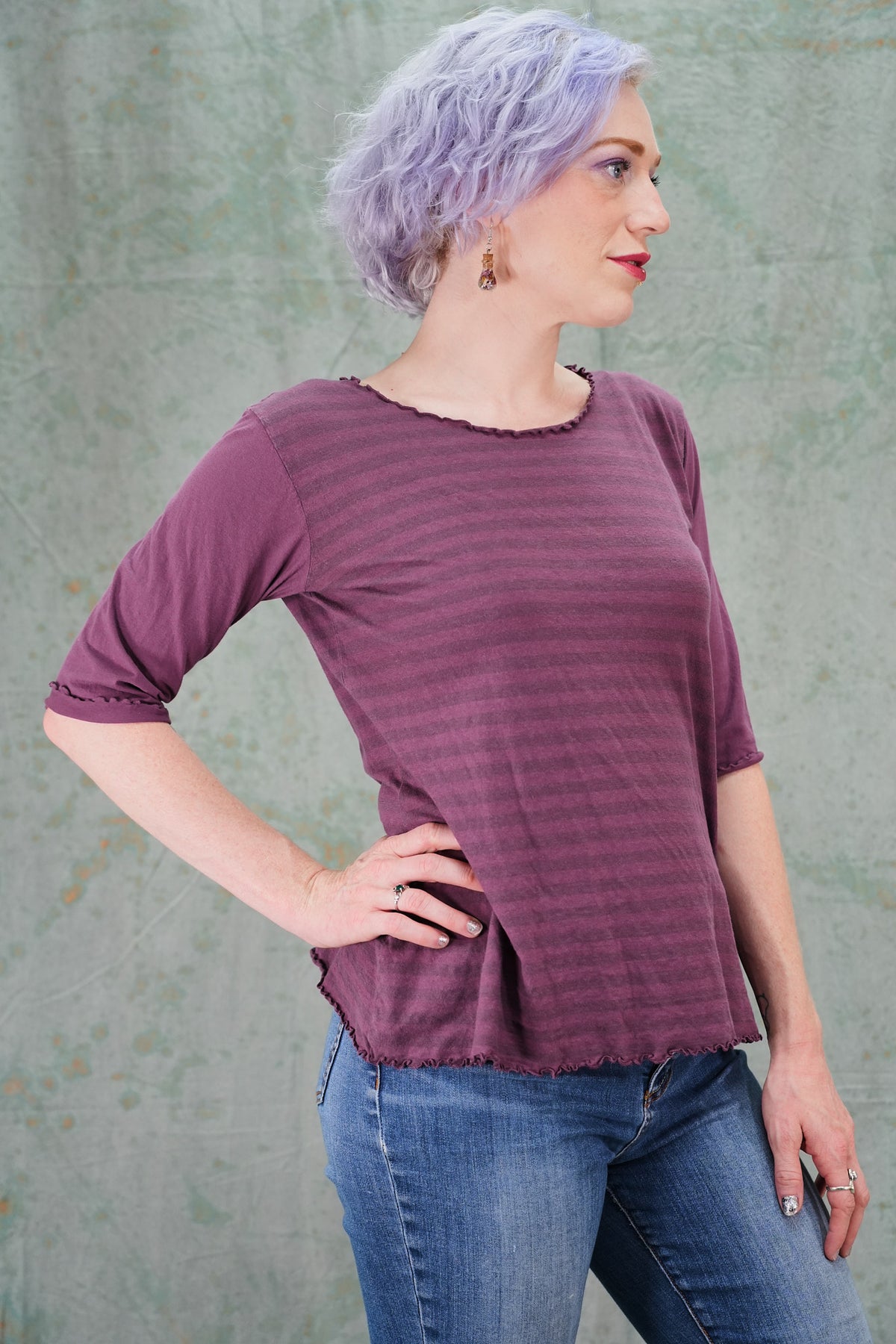 1888 Striped Cafe Tee Plum-U