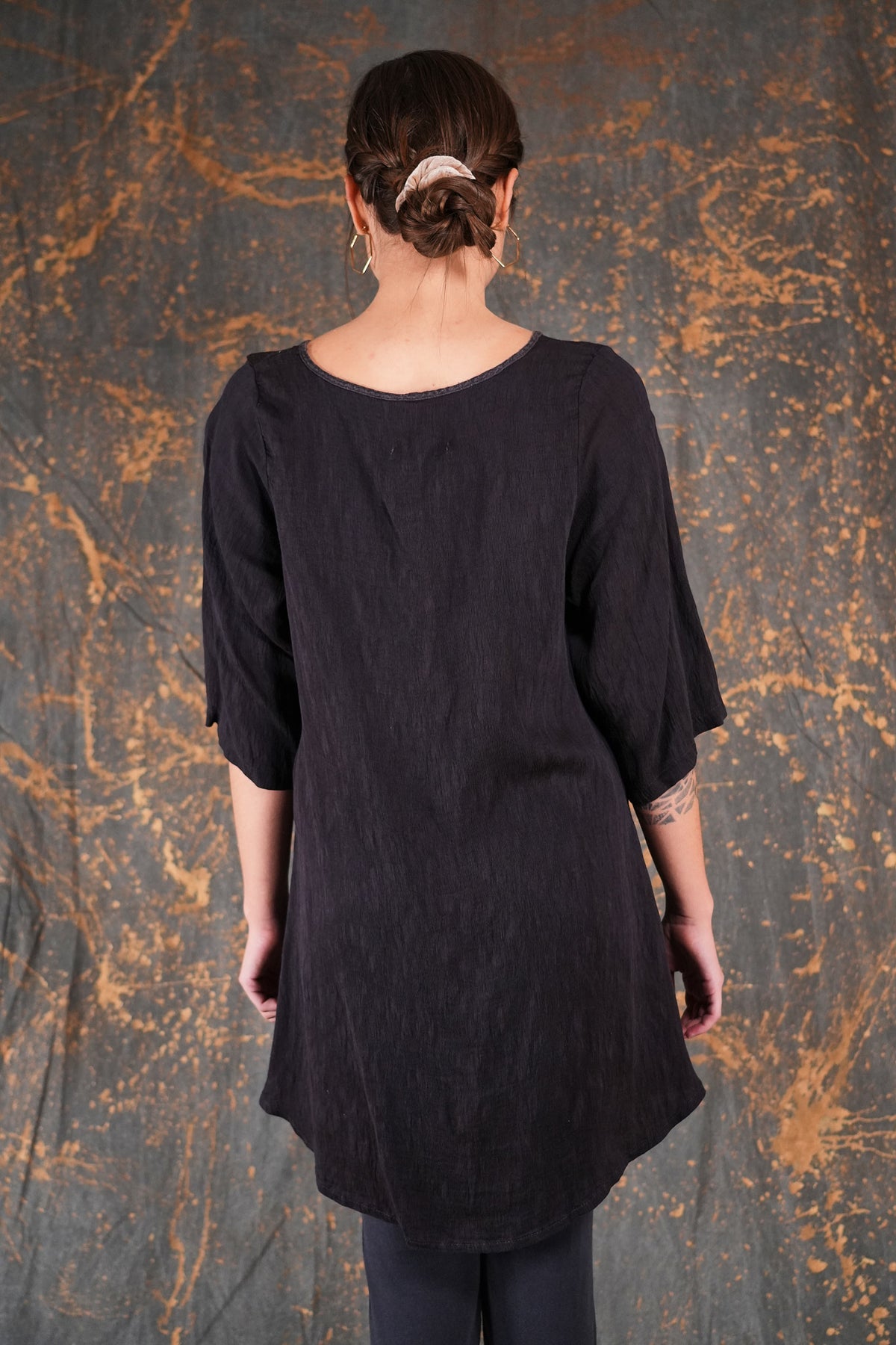 1210 Luxe Crinkled Rayon Tunic Meteorite-U