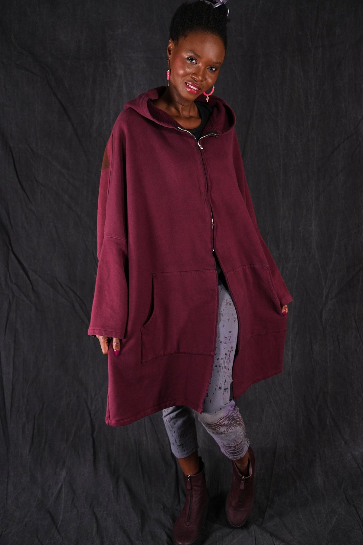 5255 HZ Square Zipper Hoodie Ancient Burgundy Imprint-P