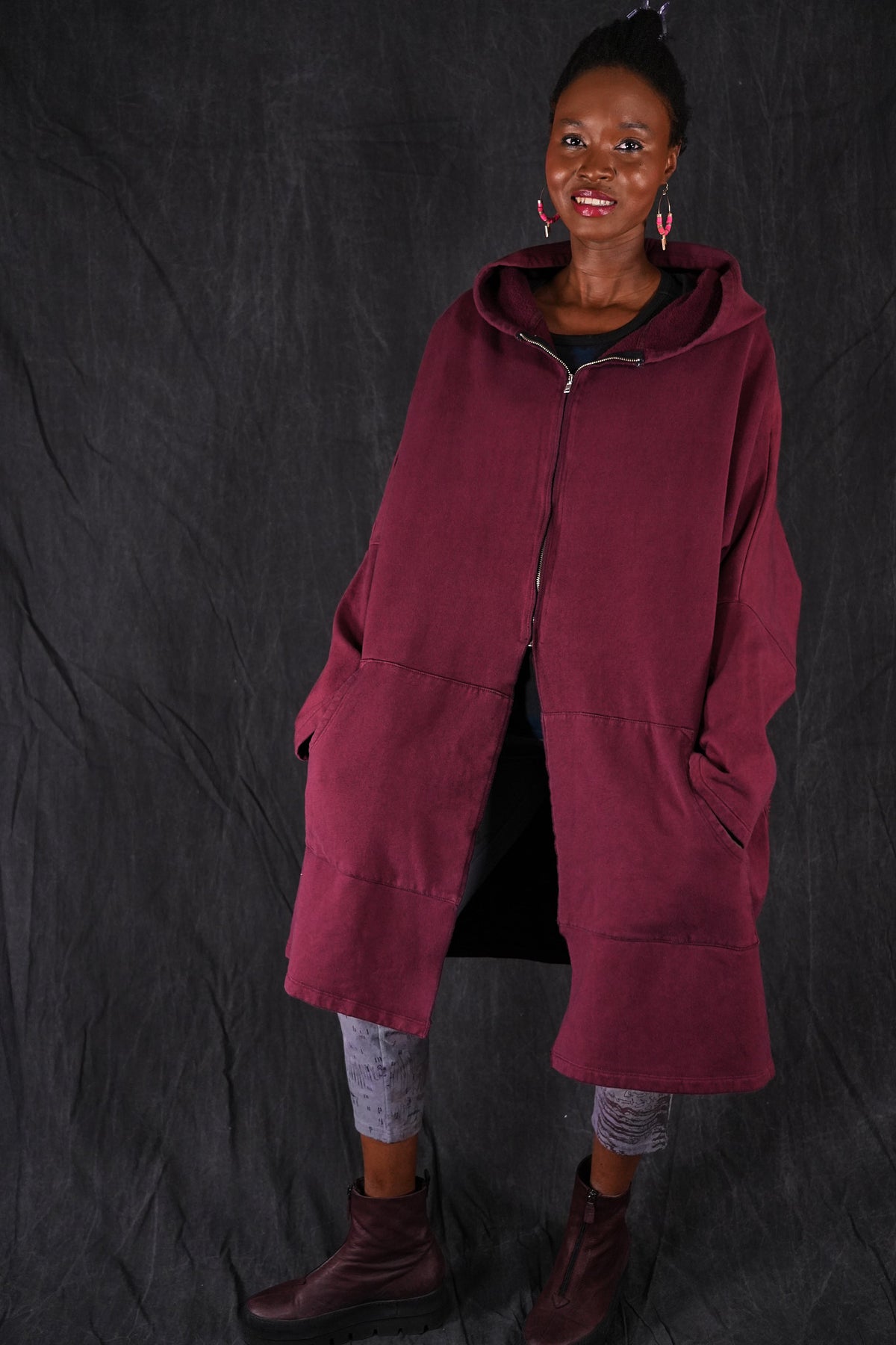 5255 HZ Square Zipper Hoodie Ancient Burgundy Imprint-P