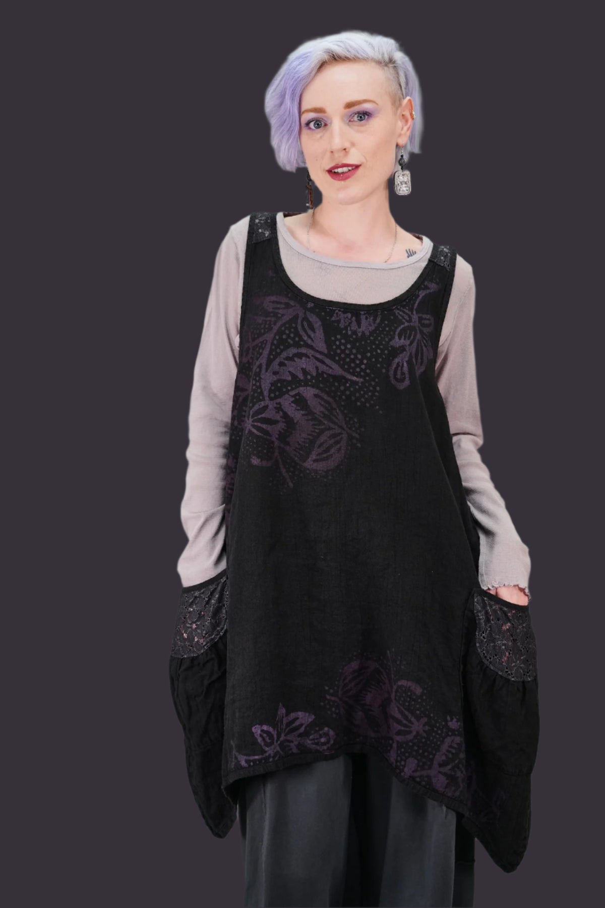 6182 Linen Pinafore Black Florasienese-P