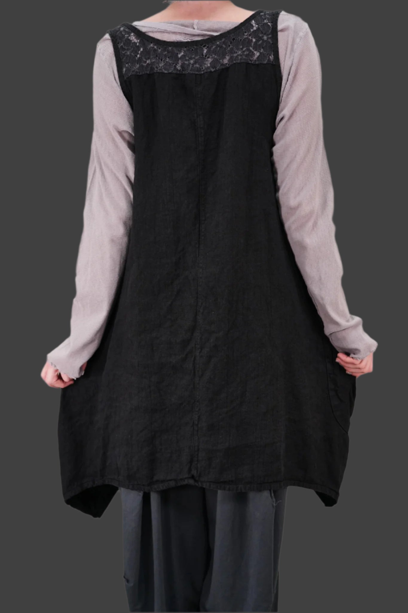 6182 Linen Pinafore Black Florasienese-P