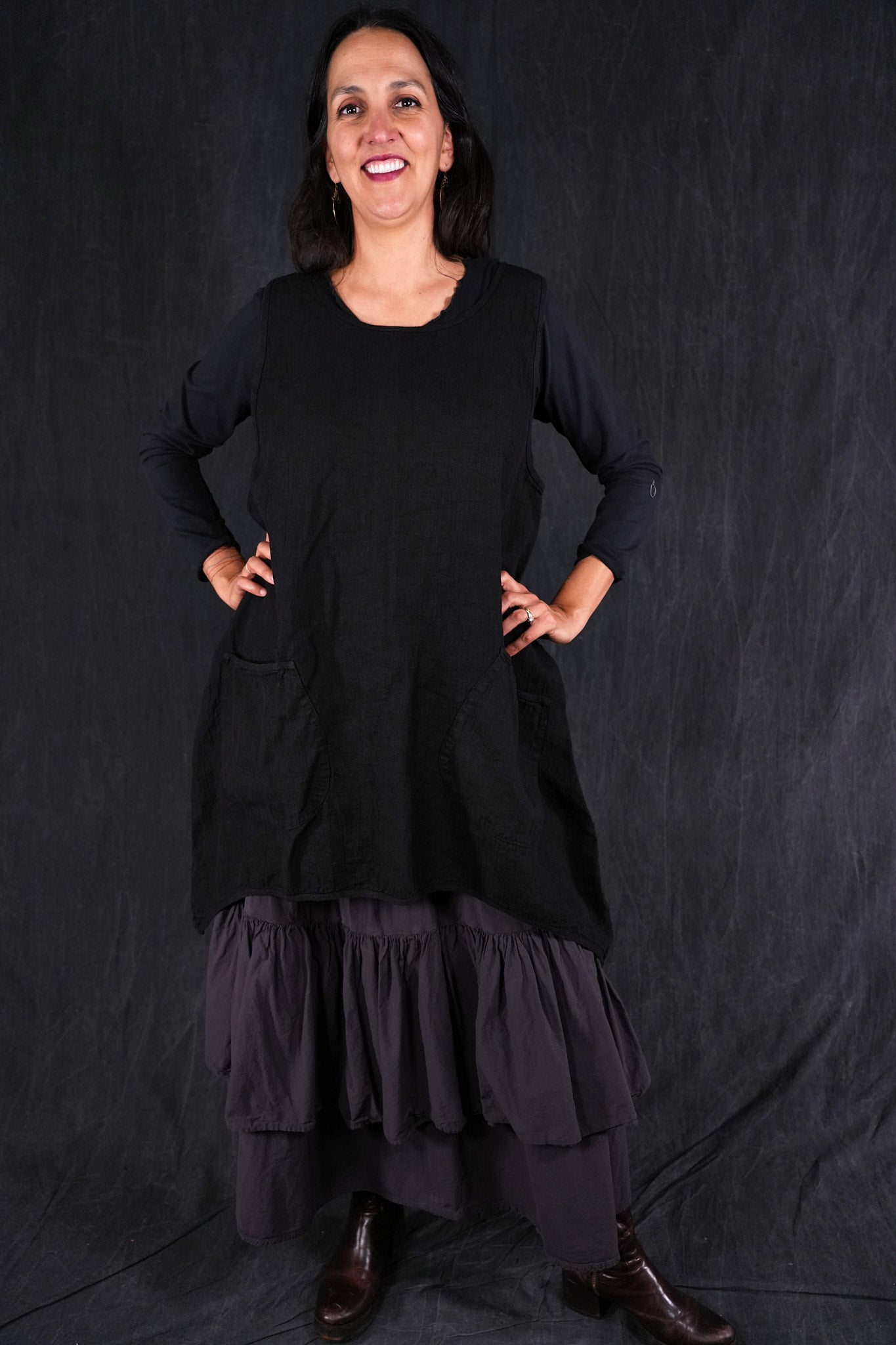 7158 Lucky Linen Dress Black Cherry-P - Blue Fish Clothing